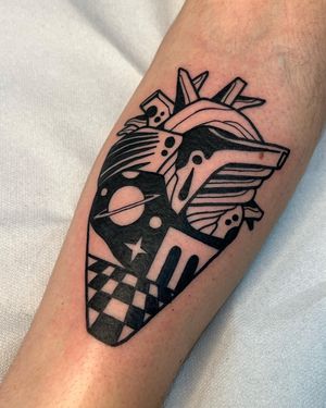 Adrimetric's unique illustrative style brings this abstract heart tattoo to life in bold blackwork.