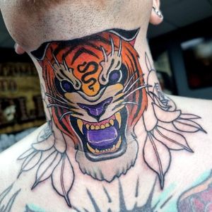 Done by Chris Byrne, Cult Tattoo. Poole, Dorset, UK#tigertattoo #throattattoo #culttattoo #chrisbyrne