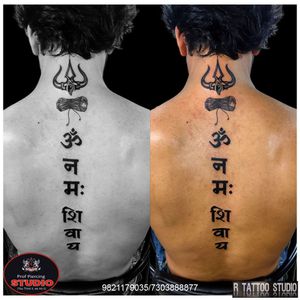 Trishul With Damru And Om Namah Shivay  Tattoo..#om #namah #shivay #lord #lordshiva #shiva #shiv #mahadev  #mahakal  #bholenath  #trilokinath #rudra #trishul #spinetattoo #trishultattoo #mahadevtattoo #om #tattoo #tattooed #tattooing #tattooidea #tattooideas #tattoogallery #artist #artwork #rtattoo #rtattoos #rtattoostudio #ghatkopar #mumbai #india