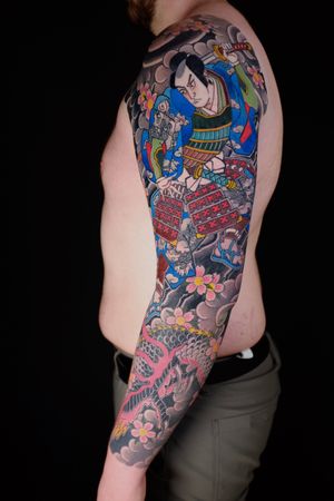 Experience the power and honor of the samurai tradition with this stunning Japanese-style tattoo. Created by renowned artist Martin Kirke.