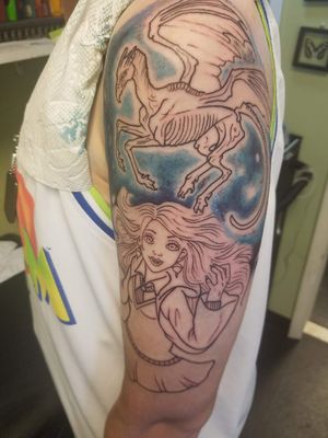 End of session 1 for Luna/Thestral left half-sleeve - May 2018 @ Blu Gorilla Goose Creek, SC by Paul Zapico