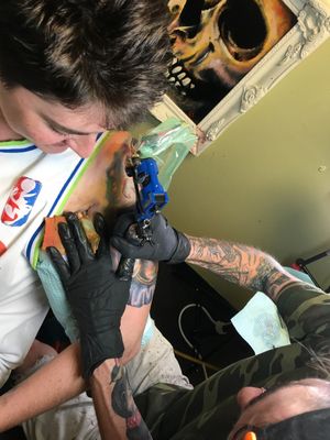 Tattooing session 2for Luna/Thestral left half-sleeve - July 2018 @ Blu Gorilla Goose Creek, SC by Paul Zapico