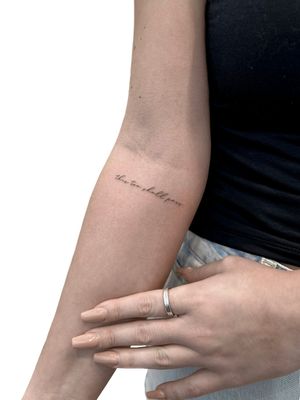 Get a refined and elegant tattoo with fine line work and small lettering by talented artist Alex Lloyd.