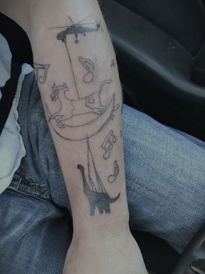 ANGELBOY TATTOOS ( COW DINOSAUR HELICOPTER ON ARM )