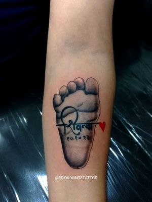 Baby Footprint Tattoo With Name And Birthdate on inner forearm...Tattoo done by @satishmandhare at Royal wings tattoo studio mumbai..Book your appointment on 8433934833.#Foot #Footprint #baby #babyname #Birthdate #realistic #tattoo #tattoos #tattooed #ink #inked #tattoodo #art #artist #artlife #artistforlife #royal #wings #royalwings #royalwingstattoo#royalwingstattoos #royalwingstattoostudio #ghatkopar #ghatkopareast #mumbai #india