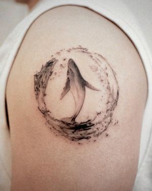 Whale in Om circle wave