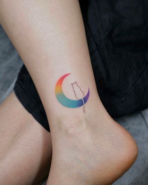 Rainbow moon tattoo