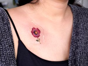 Flower, pansy, realism, realistic, flower tattoo, micro realism, collar born, color flower, colour realism, maching tattoo 