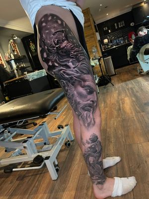 classical sculptures statues black and grey full leg sleeve in progress
