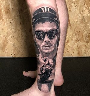 Valentino Rossi FULLY healed Black and grey Portrait tattoo