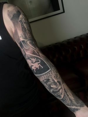 knights and templars black and grey realistic full sleeve