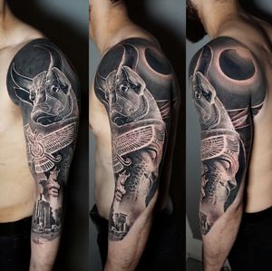 persian persepolis top arm tattoo surrealistic
