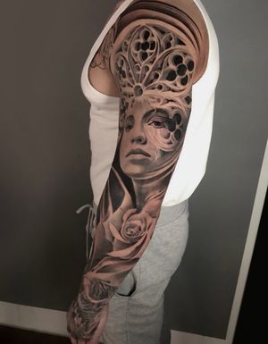 gothic ladies and roses surrealistic full sleeve with hand coverup