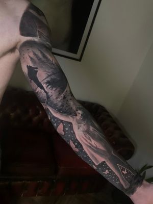 freedom full sleeve black and grey tattoo 