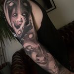 horror full sleeve black and grey tattoo 