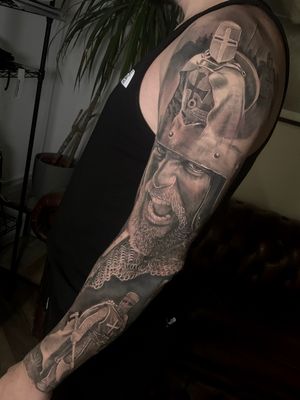 knights and templars black and grey realistic full sleeve