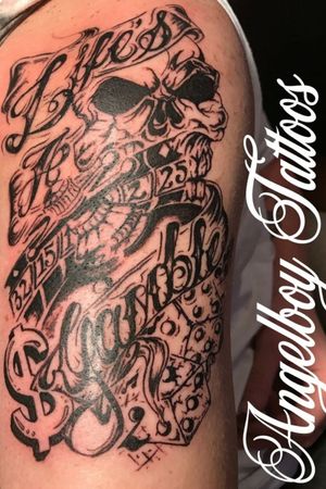 Angelboy Tattoos Life's A Gamble Skull Roulette Table Ribbon Dice Tattoo