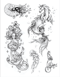 Mythological Sea Creatures and Mermaid