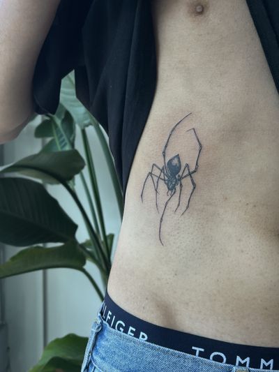 Blackwork spider on the stomach, done in black ink. Done at B36 Tattoo on Melrose Ave. In Los Angeles!