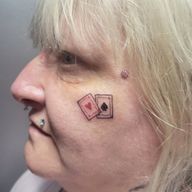 This face cutie is done for my lovely customer, can't wait to do more. :) #facetatto #facetattoos #aces #acestattoo #aceofspades♠️ #aceofhearts #cheektattoo #blackandred #blackandredtattoo #neotradtattoo #oldschoolnewschool #linetattoo #finelinetattoos #finelinetattoo #londontattooartist #londonartists