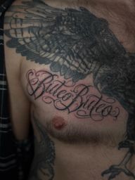NAYLOR FINALLY BIT THE BULLET ? Had the privilege of tattooing boyfy today as he finally decided the time was right to get marked by the missus ? (Buteo Buteo is Latin for buzzard, next to a buzzard piece on his chest not by me!) Freehand letters always more than welcome! #leicesterletters #letteringtattoo #finelinetattoo #tattoosleicester #chicanotattoo