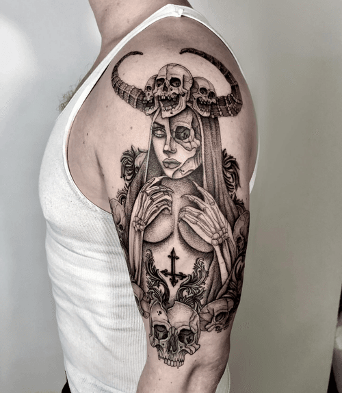 Gothic Woman with Skulls