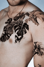 Monstera Leaf and Butterfly Tattoo