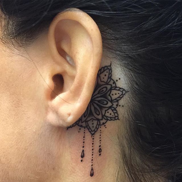 Mandala Inspired Ear Tattoo Idea
