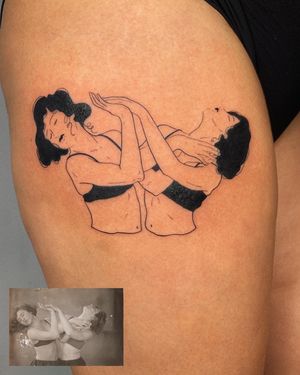 Detailed blackwork and fine line tattoo of a woman delivering a powerful slap, beautifully illustrated by Alessia Lo Piccolo.