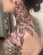 Chrysanthemum Tattoo on Neck and Shoulder