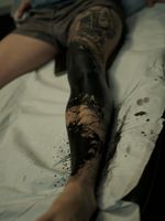 More black chunk on Jason. Illustrative tattoo by another artist. Blackwork background by me Made @amitytattoo_co