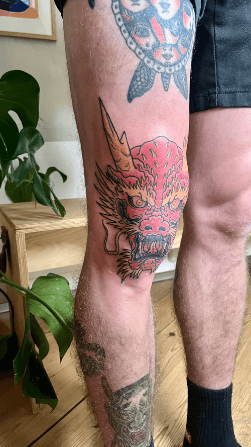 Dragon Head Knee Tattoo