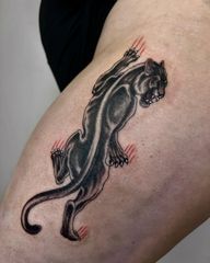 Trad inspired Panther for Zo. Happy to add another big cat to her collection . Done at my guest spot @always.tattoo.studio . Booking MAY! • • @goodjudy.ca @eikondevice @i.am.ink @dragonhawkofficial @kurosumitattooink • • #finelinetraditional #panthertattoo #tradionaltattoo #bigcattattoo #redandblacktattoo #torontotattoo #berlintattooartist