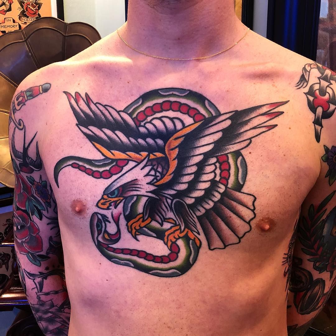 Eagle and Snake Done in One Sitting By Erik Oseto Queen Street Tattoo  Honolulu HI  rtraditionaltattoos