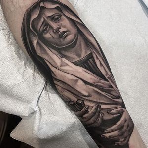 Black and grey Virgin Mary by Marco Vergel