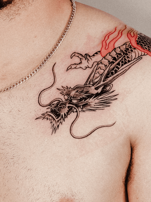 Dragon Head and Fire Tattoo
