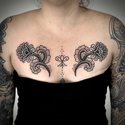 Chest Floral Tattoo