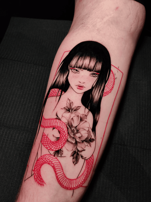 Woman with Snakes Tattoo