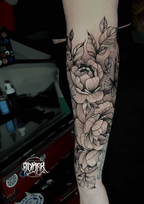 Black and Gray Floral Sleeve