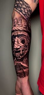 Aztec Warrior and Pyramid