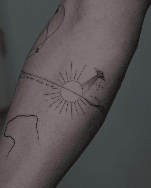 Sun and UFO Tattoo