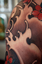 Wave and Cherry Blossoms Tattoo