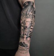 Anubis. . . . . . . . #tattoo #anubis #egyptiangods #pyramid #egypt #tattoomayhemstudio #tattooart #anaheim #halfsleevetattoo