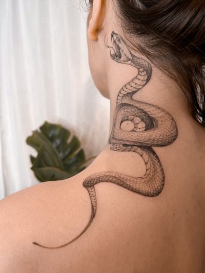 Get a unique and stunning illustrative snake tattoo done by the talented artist Maria. This design will definitely make a bold statement!