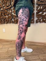 The dedication to go through a leg sleeve is a journey you must surrender to. Thank you for the trust and freedom to all my clients. Made @whitelotustattoocolorado #303 #303tattoos #denver #denvertattoos #tattoo #art #dragon #dragontattoo #demon #demontattoo #neotraditionaltattoo #neotradtattoo #realistictattoo #wolf #wolftattoo