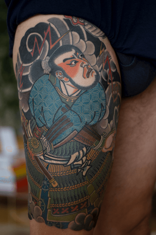 Japanese Warrior Thigh Tattoo