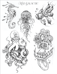 Galactic Sea Creatures and Mermaid
