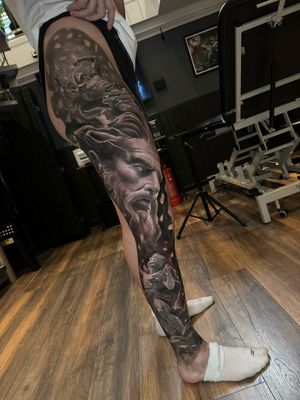 classical sculptures statues black and grey full leg sleeve in progress.