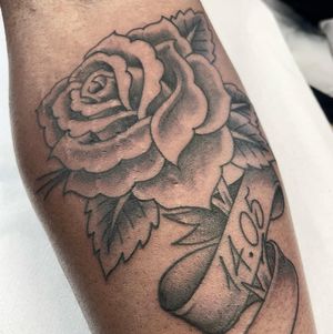Get inked with a stunning illustrative rose and banner design by Marc ‘Cappi’ Caplen. Classic and timeless.