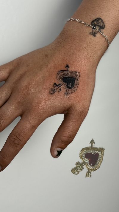 Micro-realism pendant on the hand, done in black ink.
Done at B36 Tattoo on Melrose Ave. In Los Angeles!